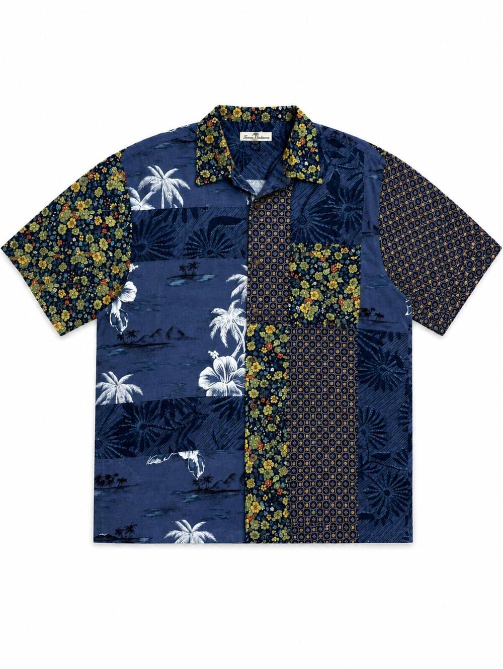 Tommy Bahama 100% Silk Men's Patchwork Floral Beachy Button Up T Shirt Size Lg